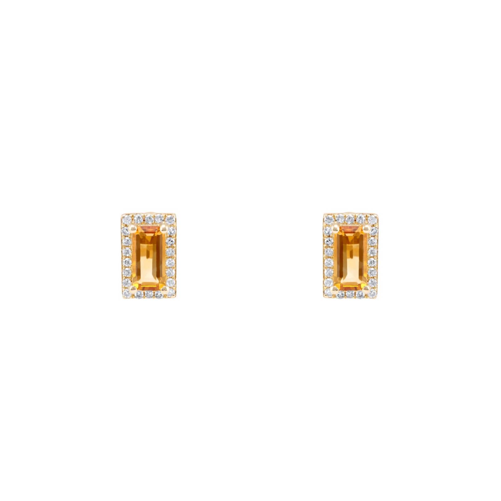 ARETES BIZZARRO DE ORO AMARILLO 14K C/12 PTS DE DIAMANTE Y CITRINA