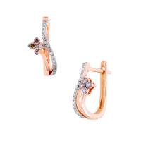 Aretes Bizzarro De Oro Rosa 14K Con 11Pt De Diamante Blanco Y 15Pt De Diamante Cafe
