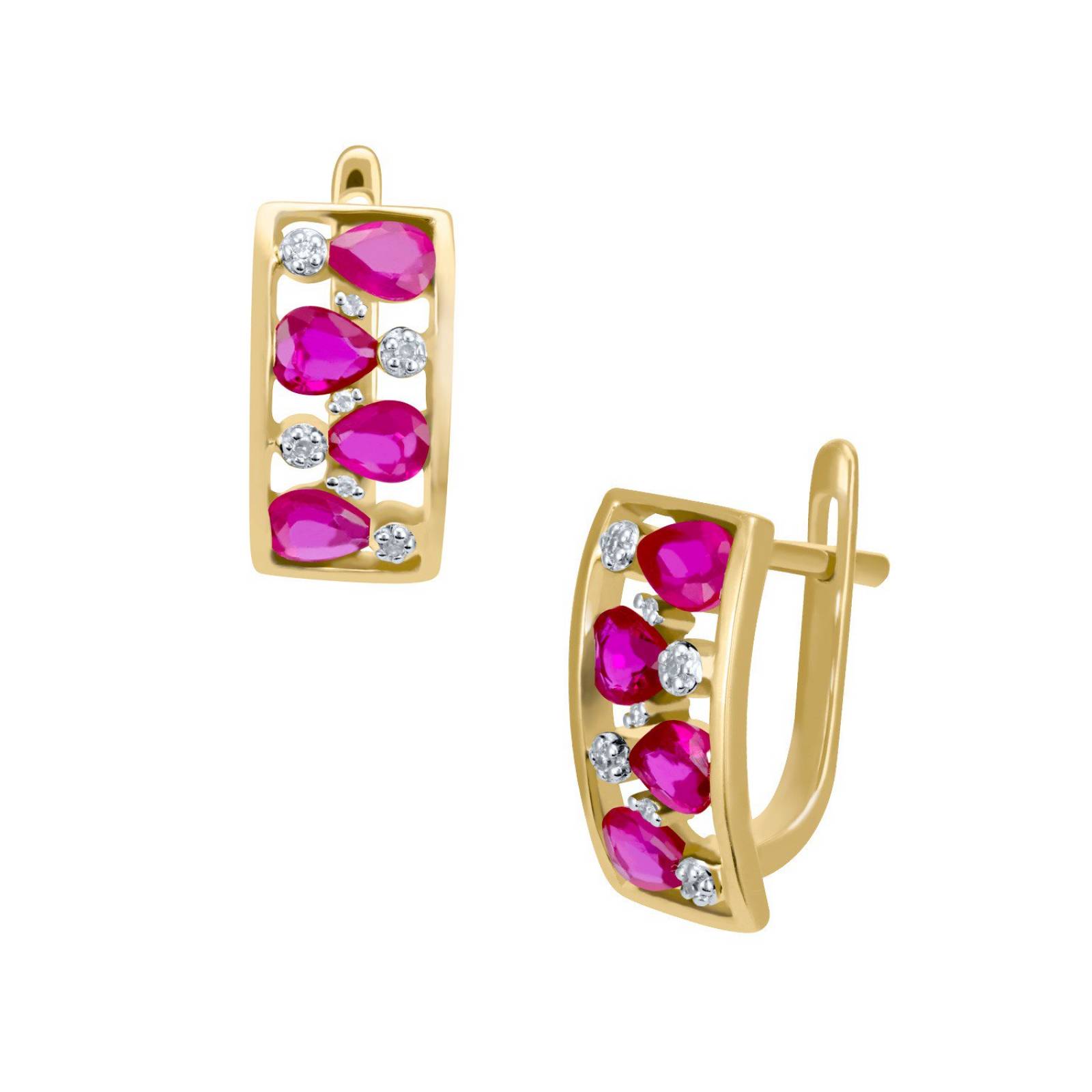 ARETES BIZZARRO ORO ROSA 14K CON 4PTS DE DIAMANTE Y RUBI