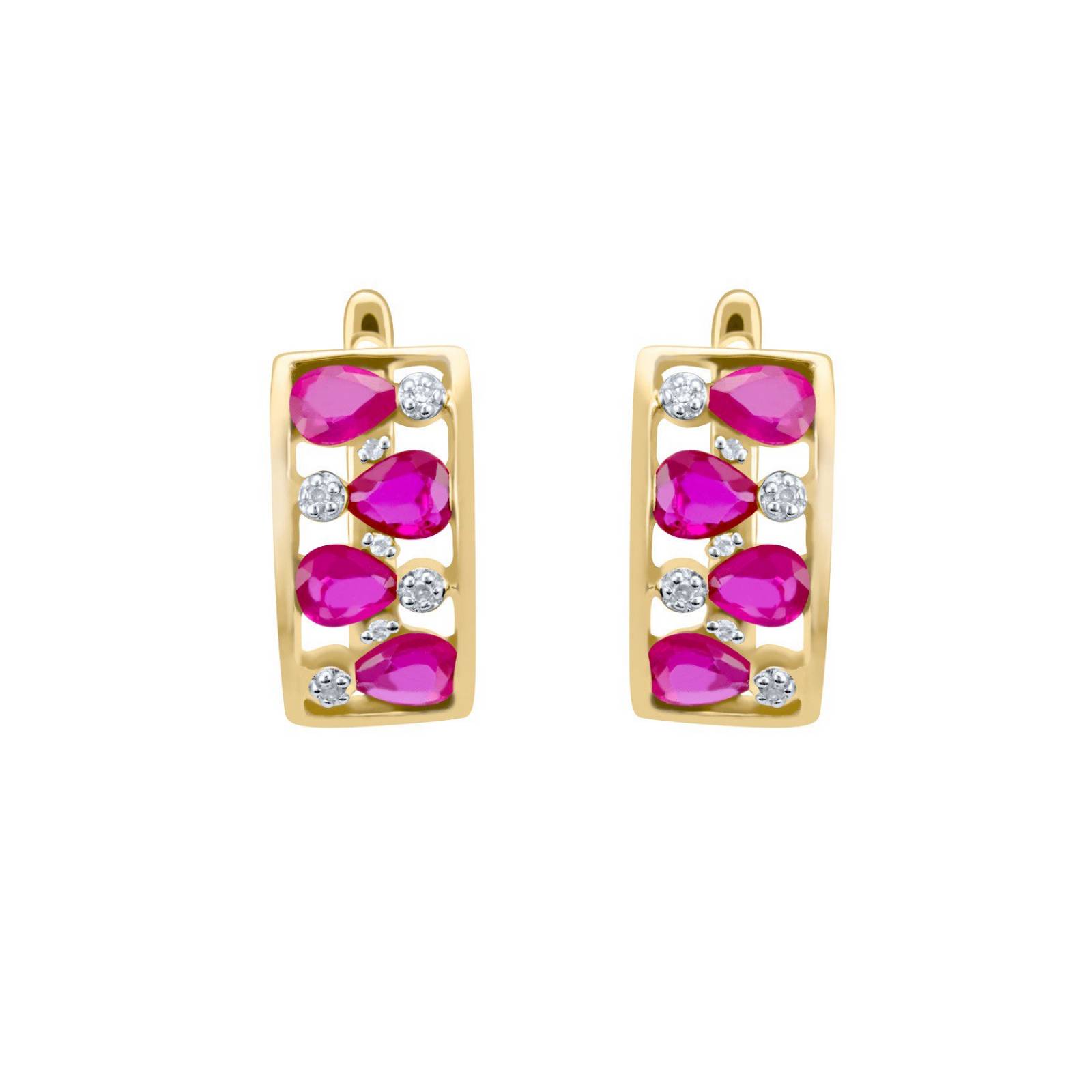 ARETES BIZZARRO ORO ROSA 14K CON 4PTS DE DIAMANTE Y RUBI