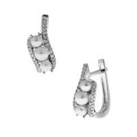 Arracadas Bizzarro De Oro Blanco De 14K Con 13Pts De Diamante Y Perla