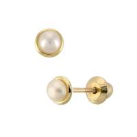 Broqueles Bizzarro Con Perla Blanca De Oro Amarillo De 14K