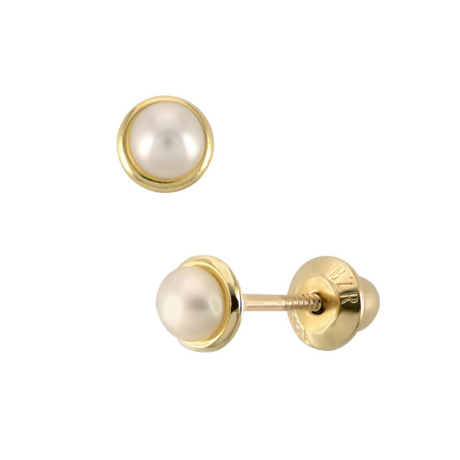 BROQUELES BIZZARRO CON PERLA BLANCA DE ORO AMARILLO DE 14K