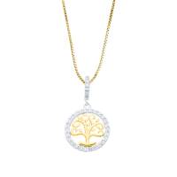 Dije Bizzarro Arbol Oro Amarillo Y Blanco Con Cadena 14K Y Zirconia