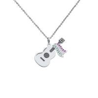 Dije Bizzarro Oro Blanco Con Cadena 14K Con Zirconia De Color