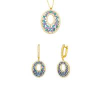 Juego Bizzarro De Aretes Y Dije Con Cadena De Oro Amarillo 14K Y Piedras De Color