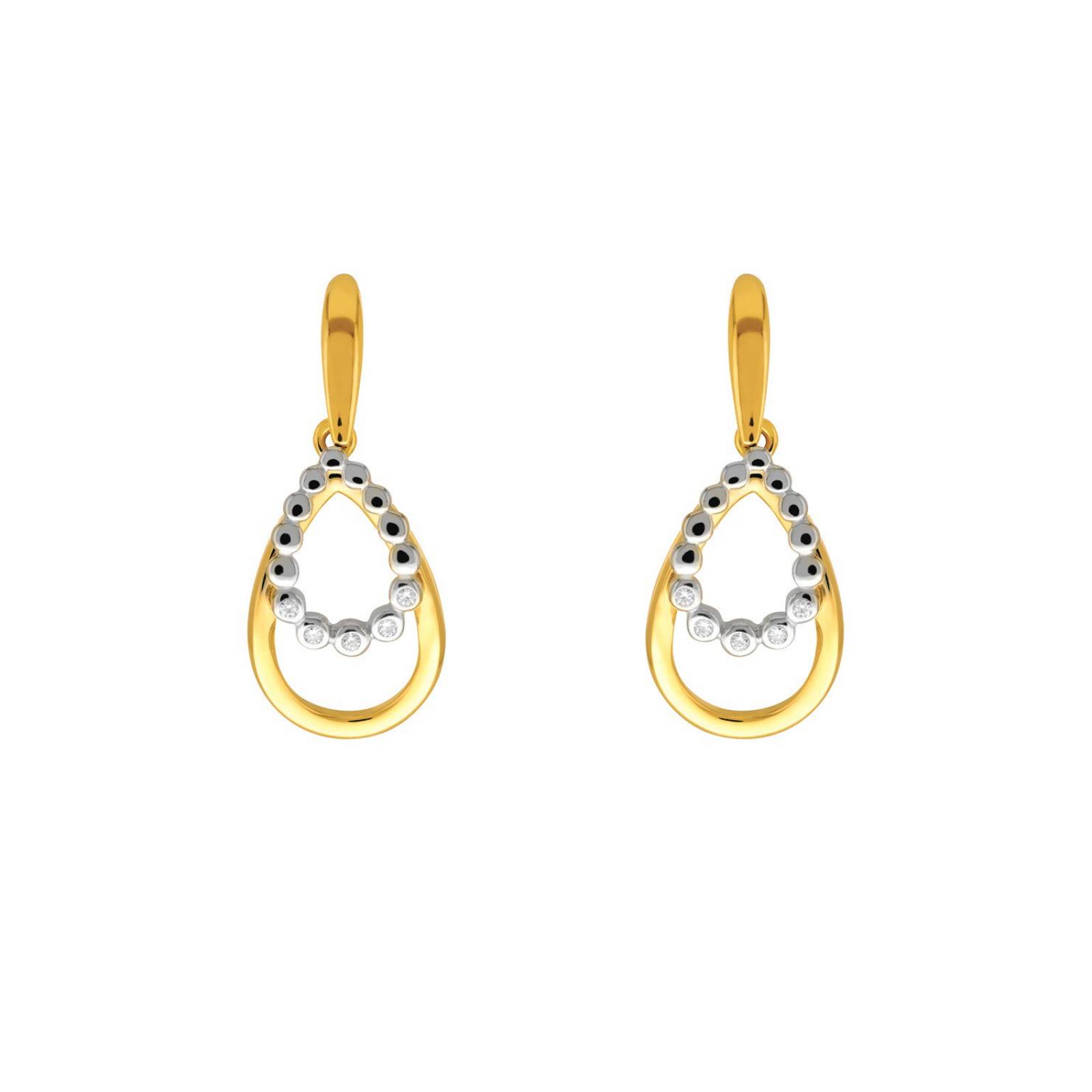 ARETES BIZZARRO DE ORO BICOLOR 14K CON ZIRCONIA