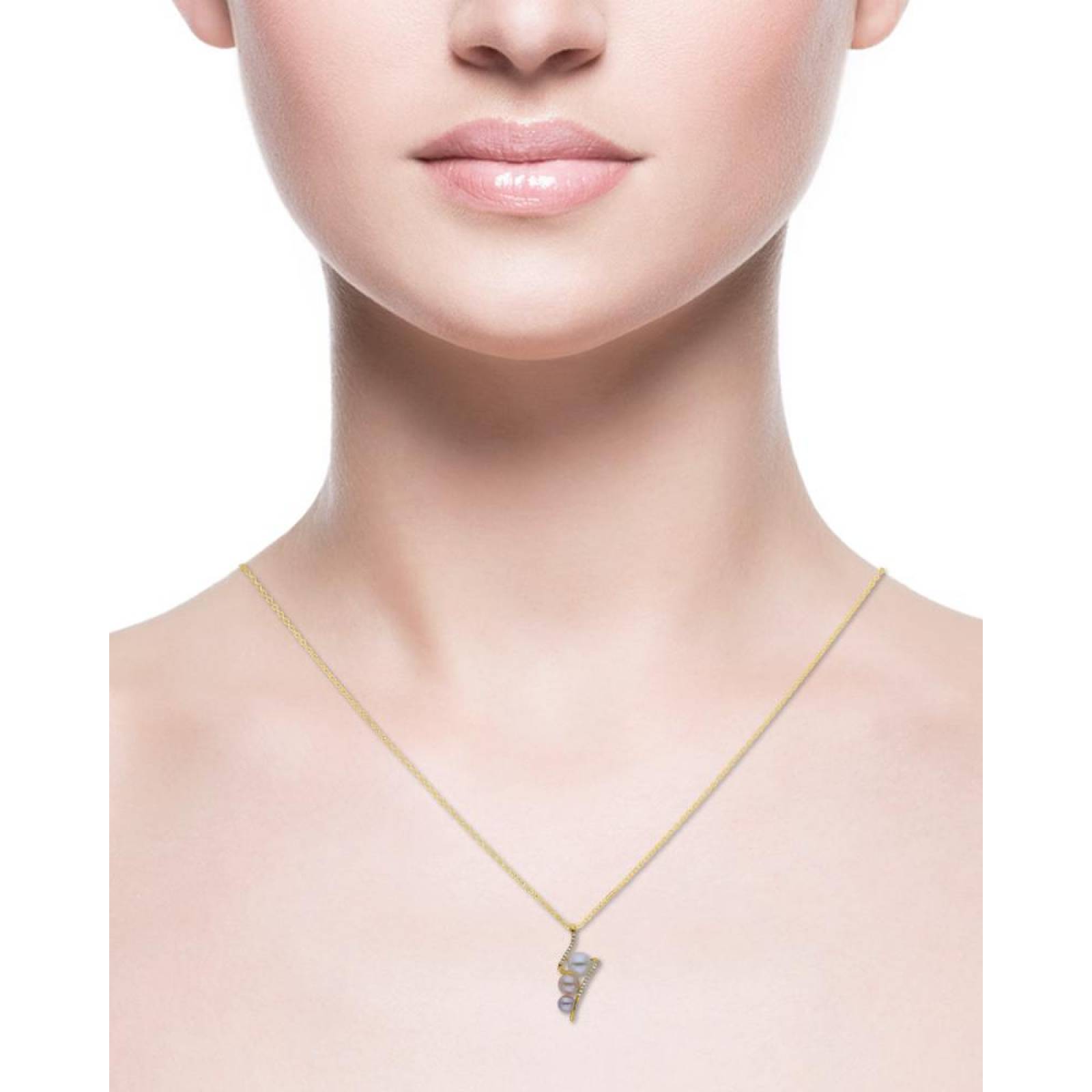 Dije BIZZARRO con Cadena de Oro Amarillo 14K con 10 Pts de Diamante y Perlas de Color (GH SI) 