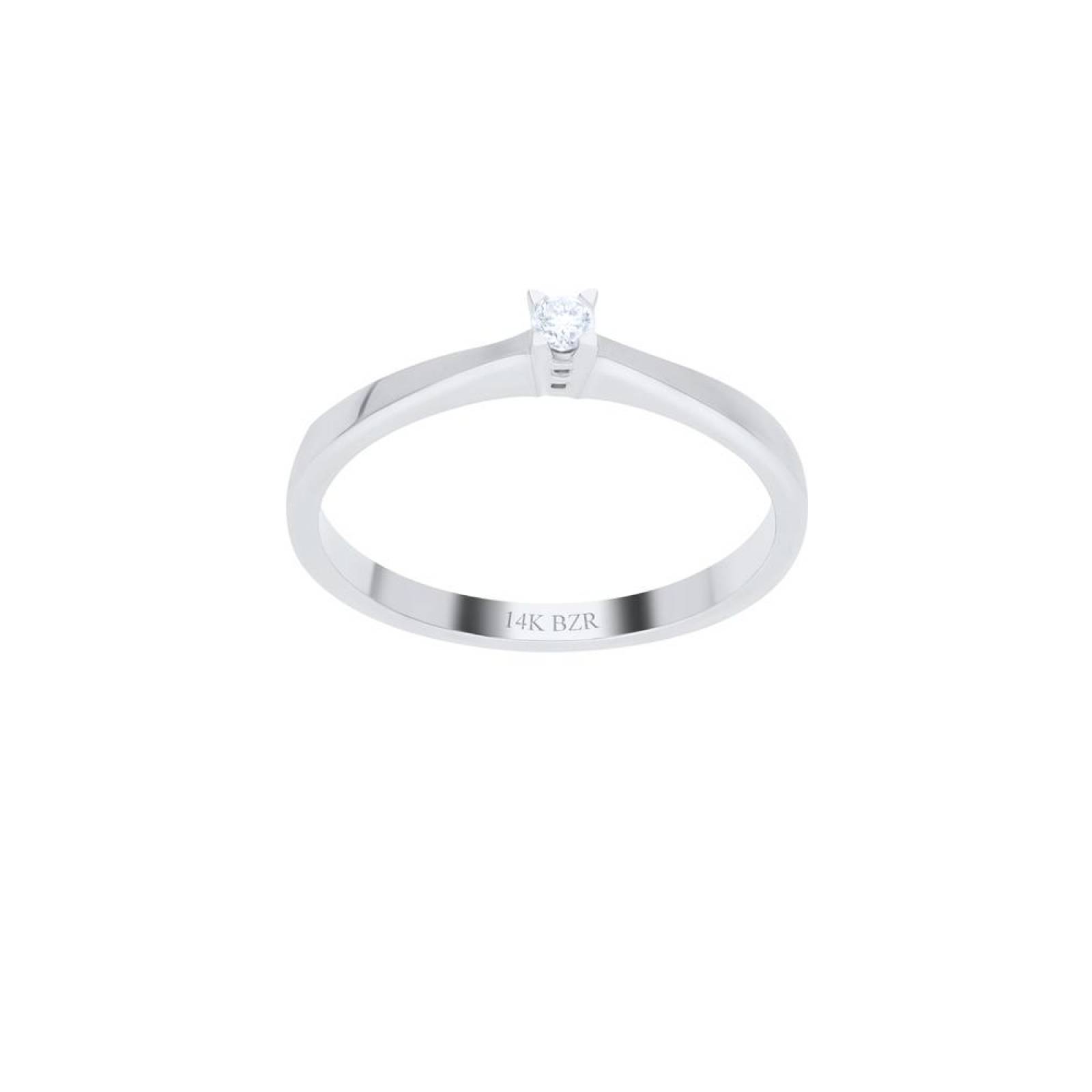 Anillo BIZZARRO Solitario Oro Blanco 14K con 5 Pts de Diamante 