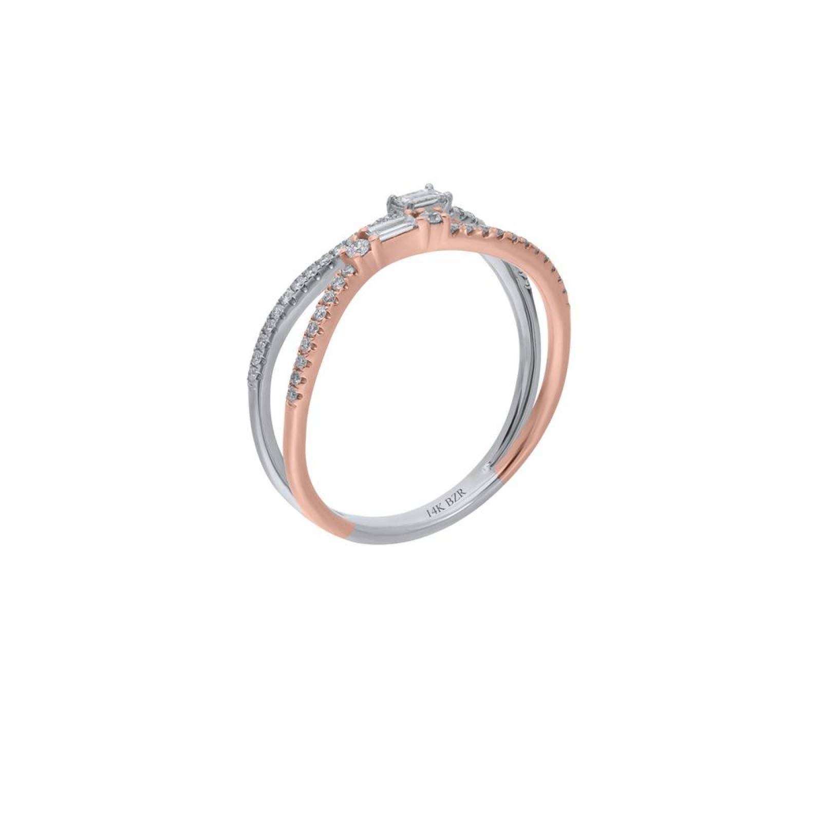 Anillo BIZZARRO de Oro Rosa y Blanco 14K con 23 Pts de Diamante (GH Si) 