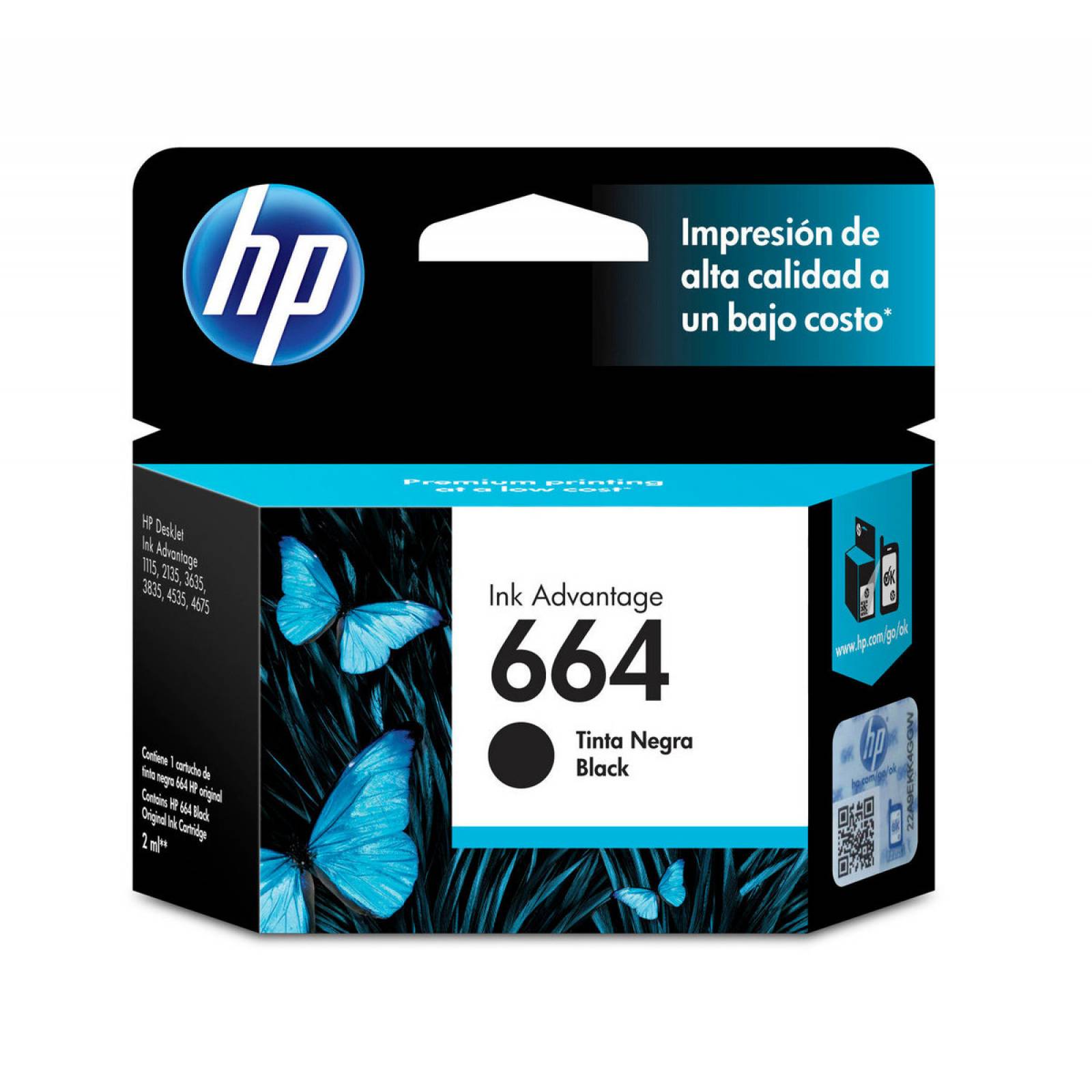 CARTUCHO HP 664 NEGRO, 120 PAGINAS