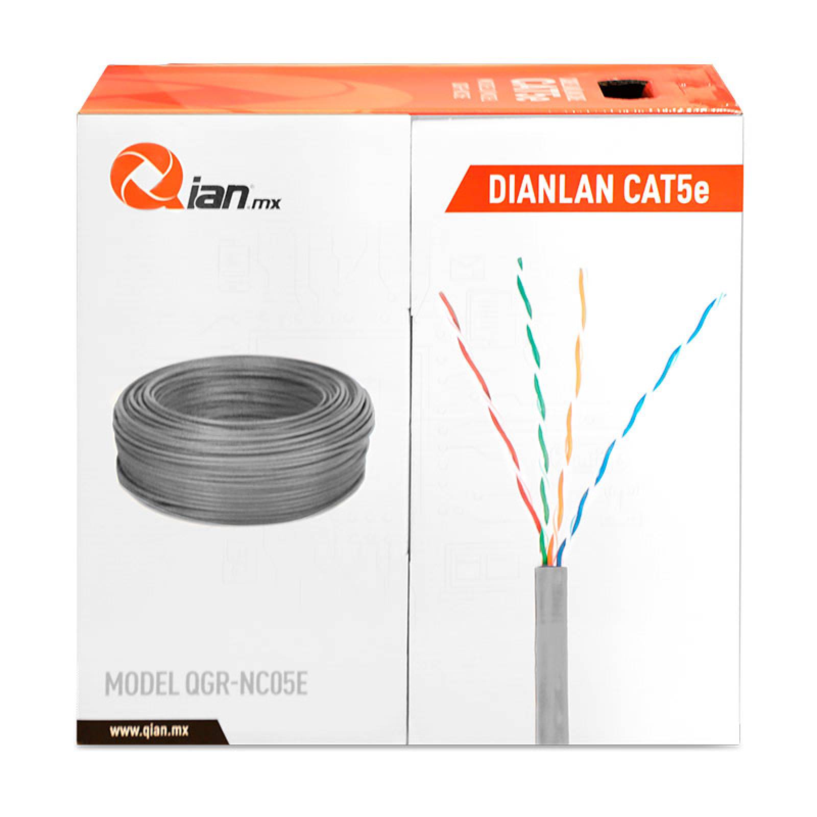 BOBINA CABLE QIAN UTP, 305M, CAT5E 0.6MM GRIS (QHR-CAT5E)