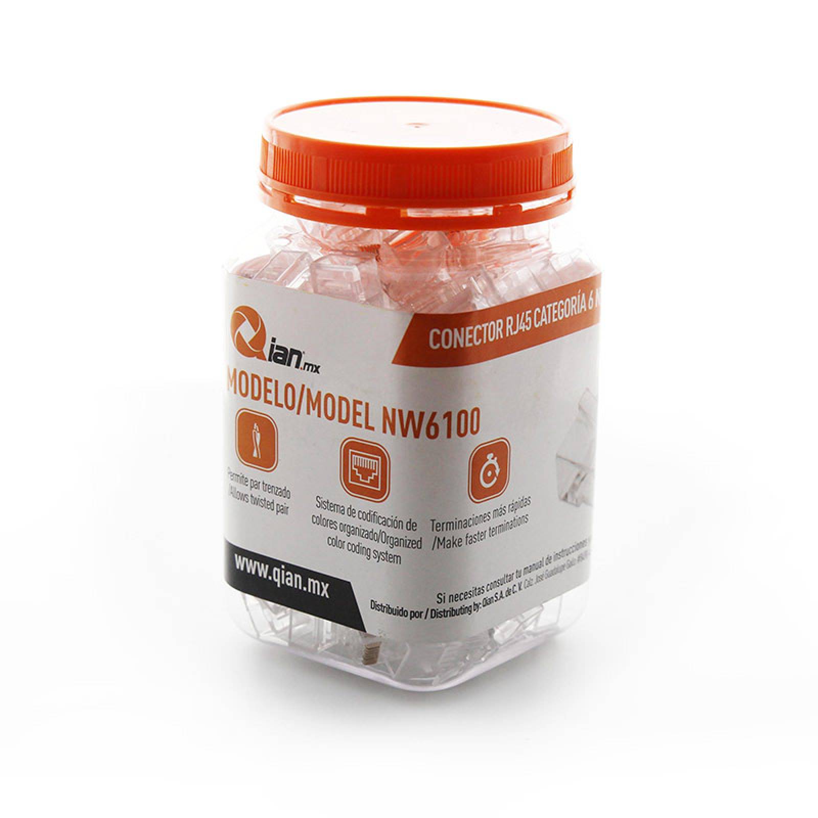 CONECTOR MODULAR QIAN, RJ45, UTP, 100 PIEZAS (NW6100)