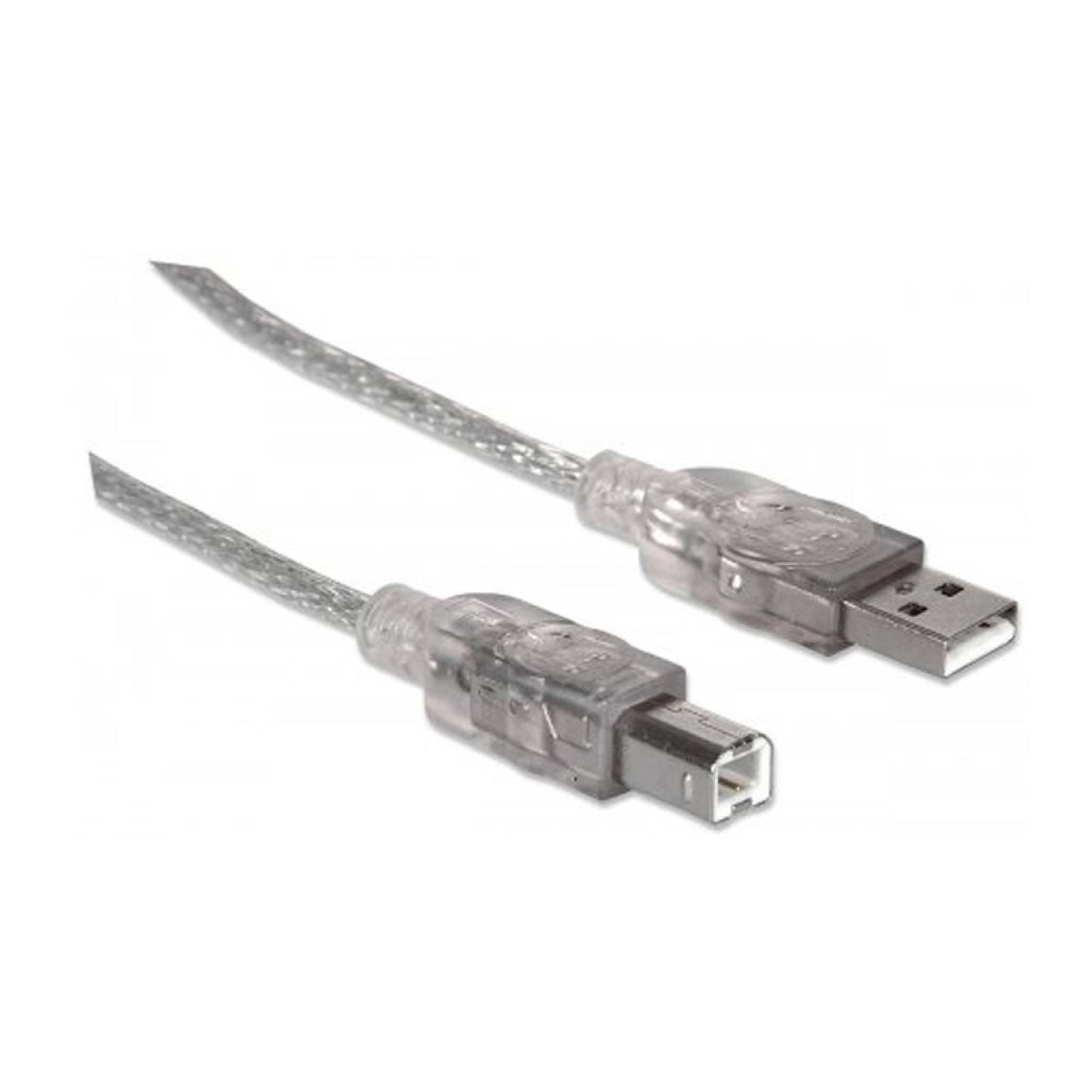 CABLE USB A-B MANHATTAN 333405 PLATA, MACHO, 1.8 METROS