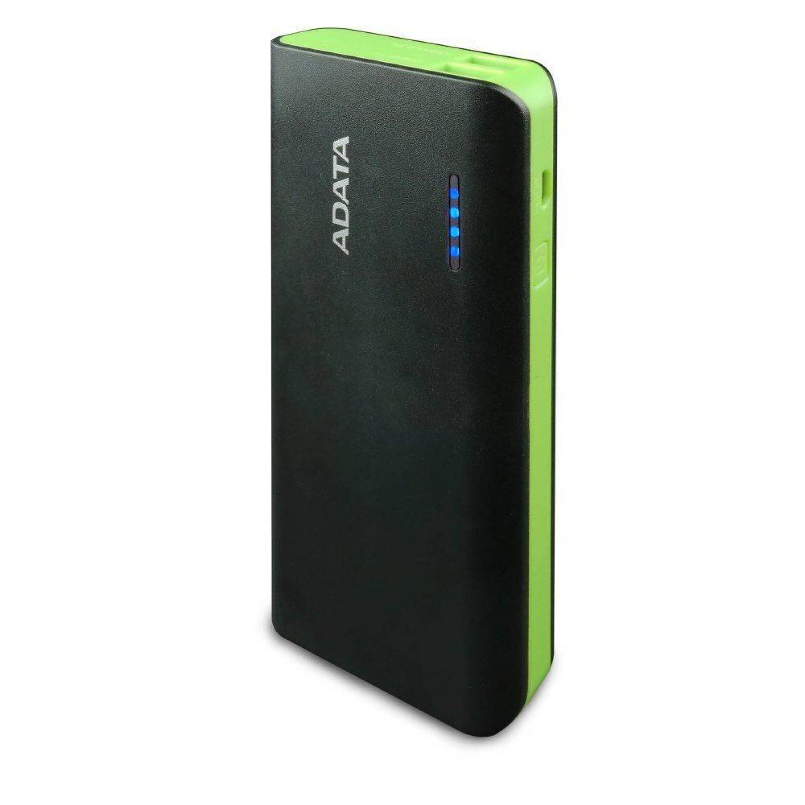 CARGADOR PORTATIL ADATA PT100 NEGRO/VERDE, 10,000mAh, 2 PUERTOS USB (POWER BANK)