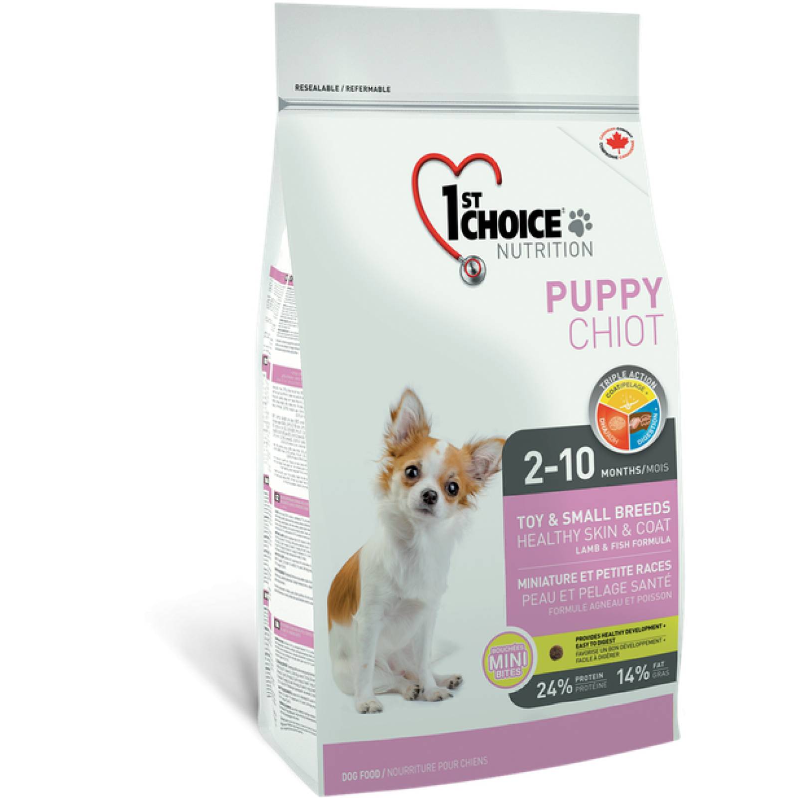 1ST Choice Alimento para Cachorro Mini y Raza Pequeñas Piel y Pelaje Saludable Fórmula de Cordero y Pescado Edad: 2-10 meses 2.72 kg