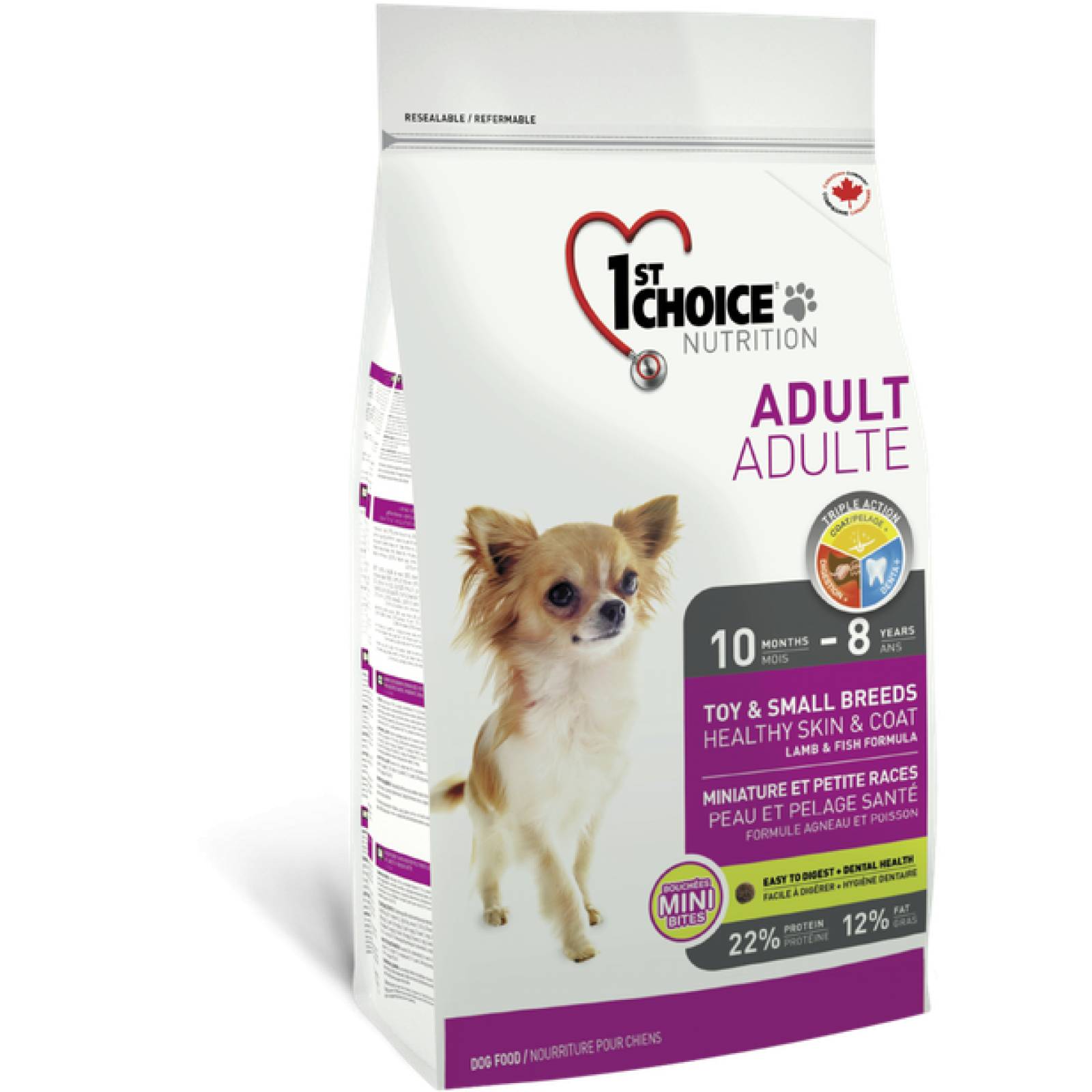 1ST Choice Alimento para Perro Adulto Mini y Raza Pequeñas Piel y Pelaje Saludable Fórmula de Cordero y Pescado Edad: 10 meses a 8 años 2.72 kg