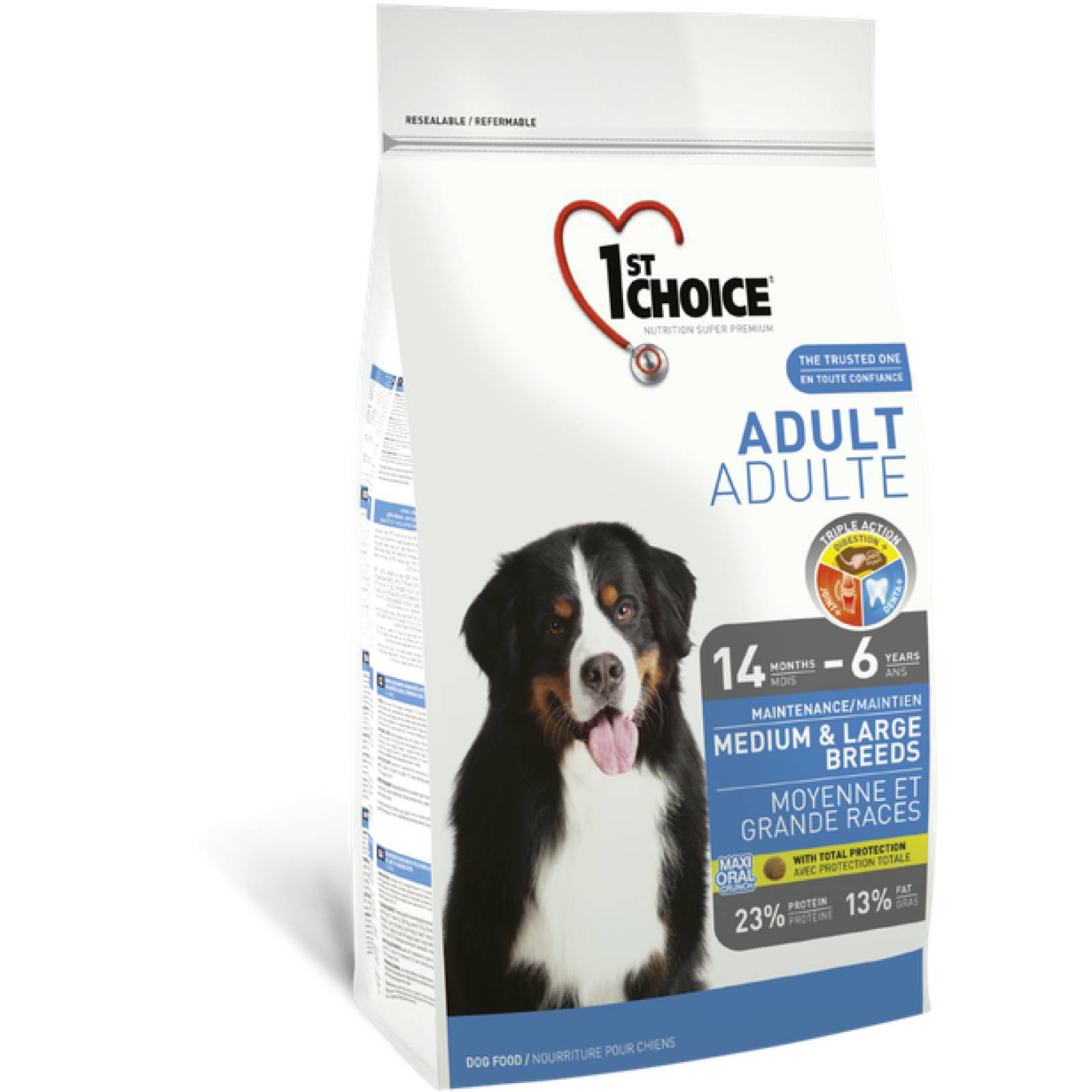 1ST Choice Alimento para Perro Adulto Raza Mediana y Grande Fórmula de pollo Edad: 14 meses a 6 años 20 kg
