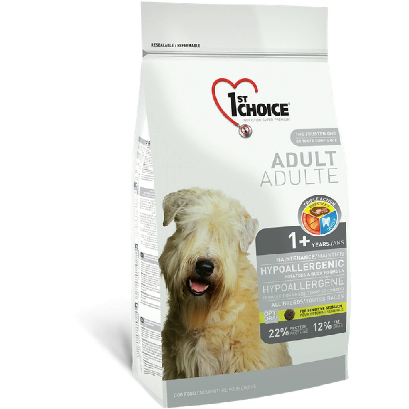 1ST Choice Alimento para Perro Hipoalegenico Fórmula de Papa y Pato Edad: 1 año+ 350 gr