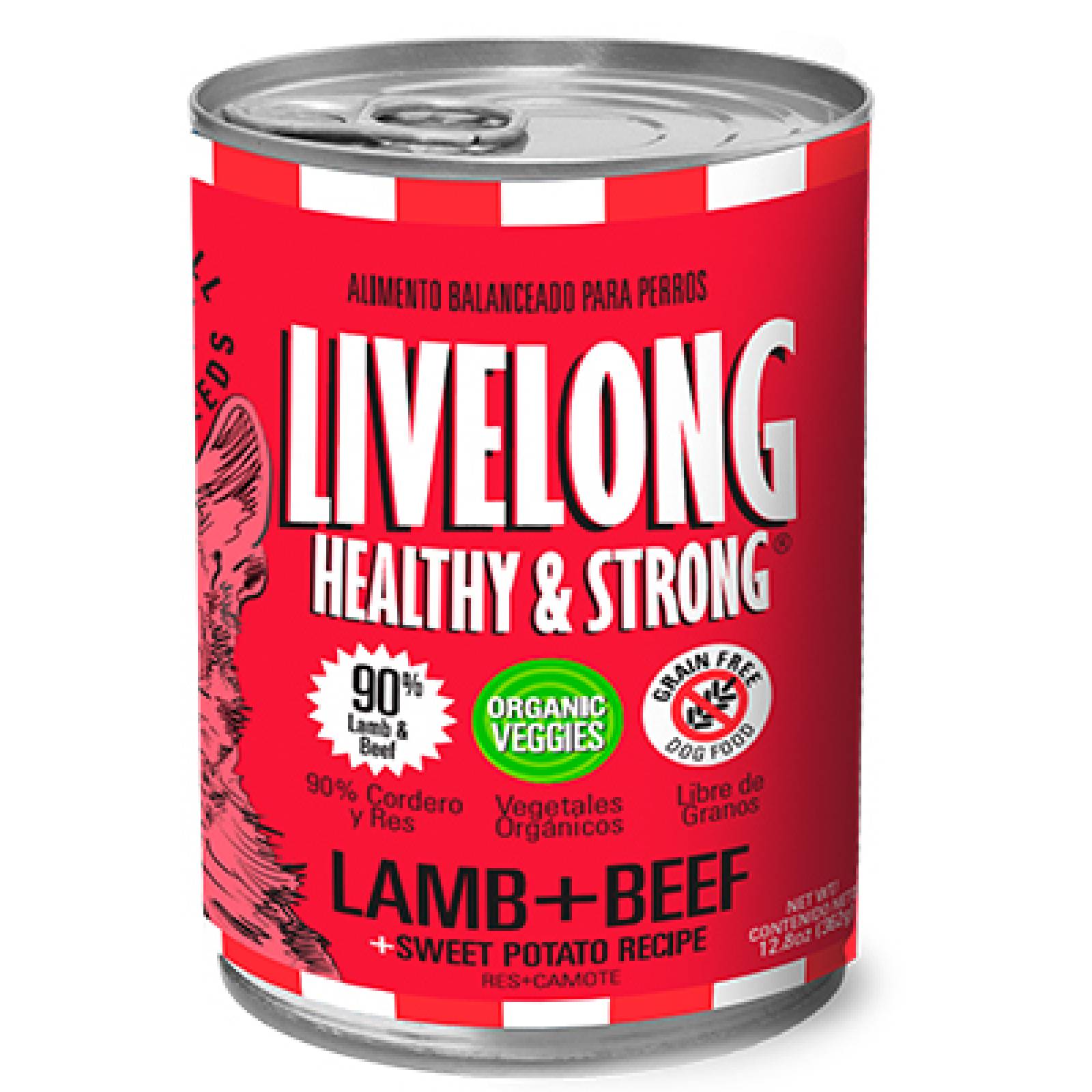 LiveLong Healthy & Strong Alimento para Perro Humedo Cordero y Res 368 gr