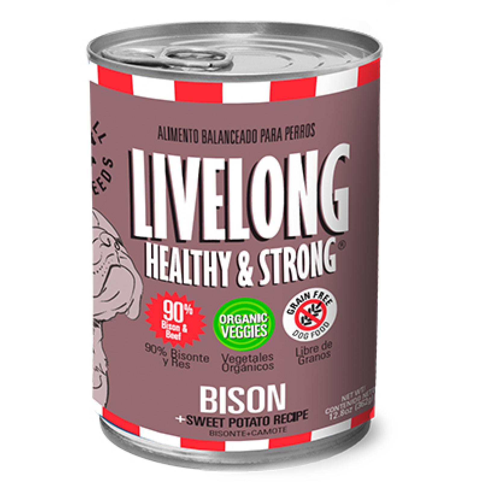 LiveLong Healthy & Strong Alimento para Perro Humedo Bison + Papa Dulce 368 gr