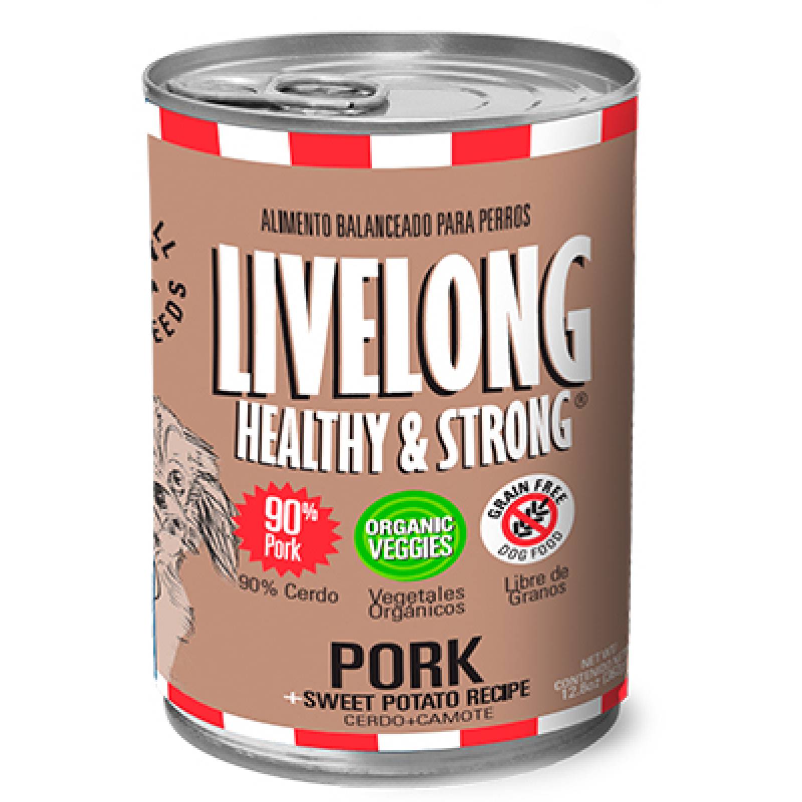 LiveLong Healthy & Strong Alimento para Perro Humedo Puerco 368 gr