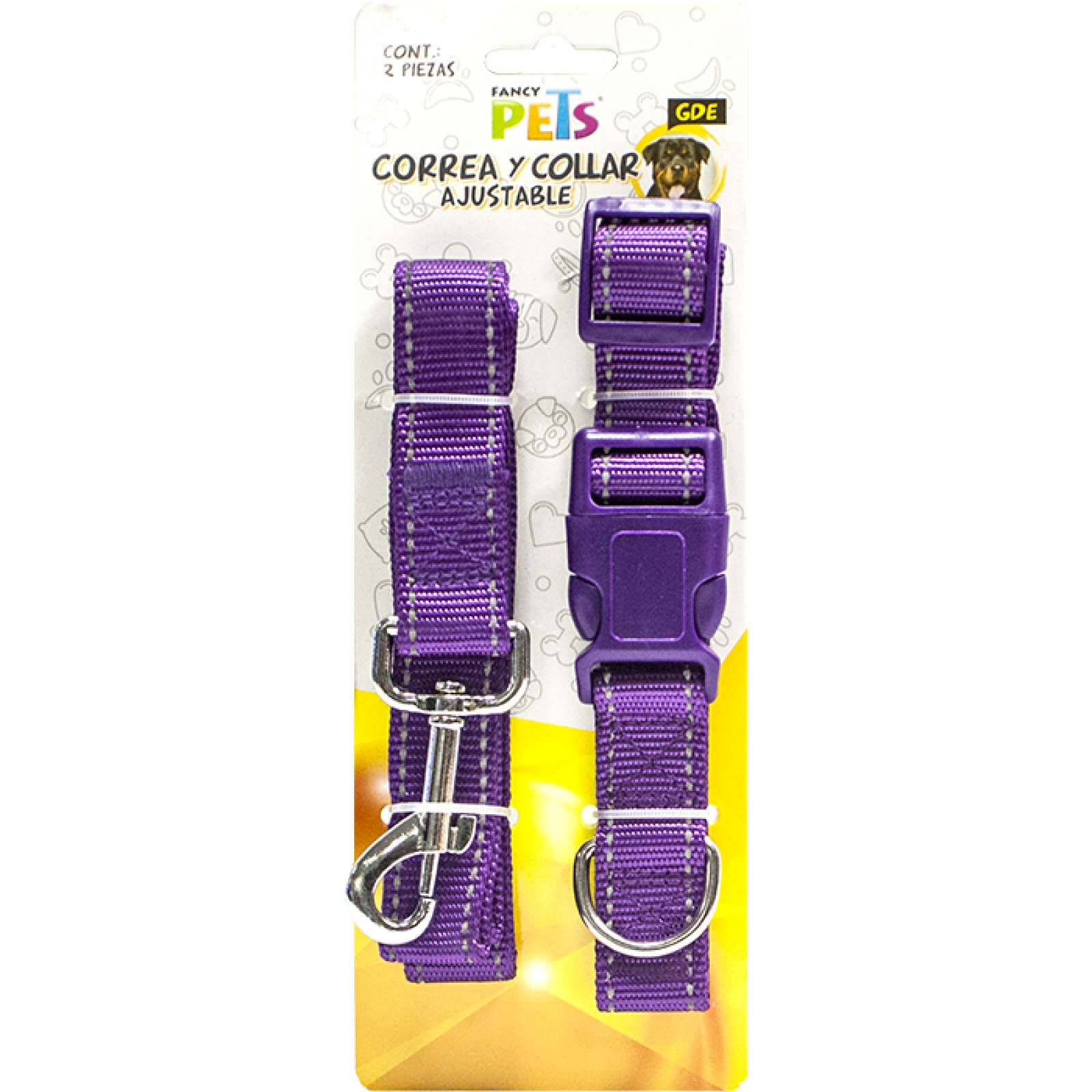 Fancy Pets Collar y Correa para Perro de Nylon ajustable con Bandas reflejantes Gde