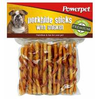 Powerpet Premio De Carnaza Para Perro Palillos De Piel De Puerco Con Pollo 10 Pzas
