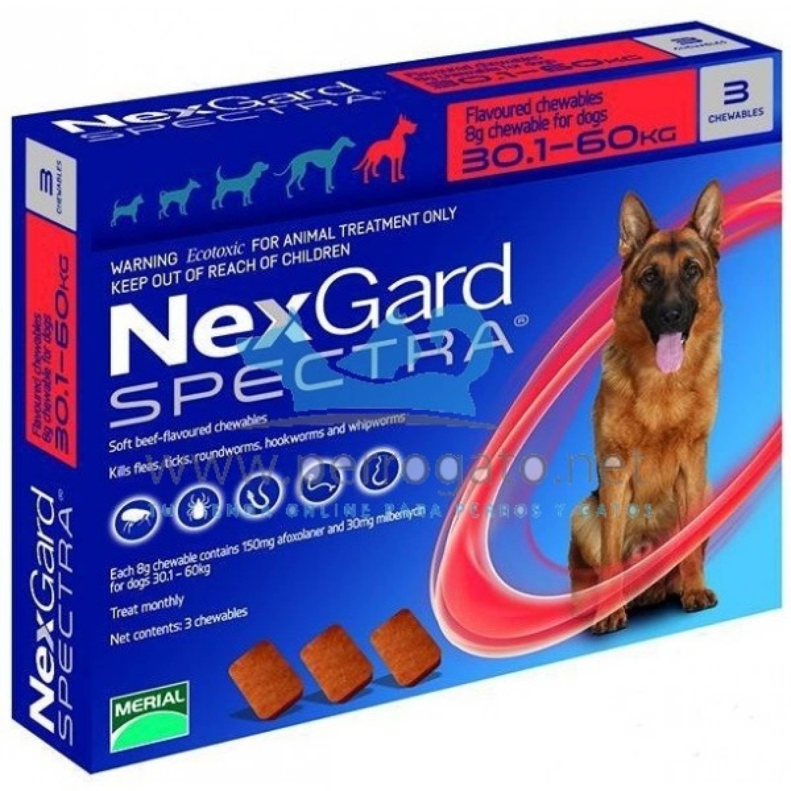 NexGard Spectra Endectoparasiticida Perro XL 30-60 kg 3 tab. masticable