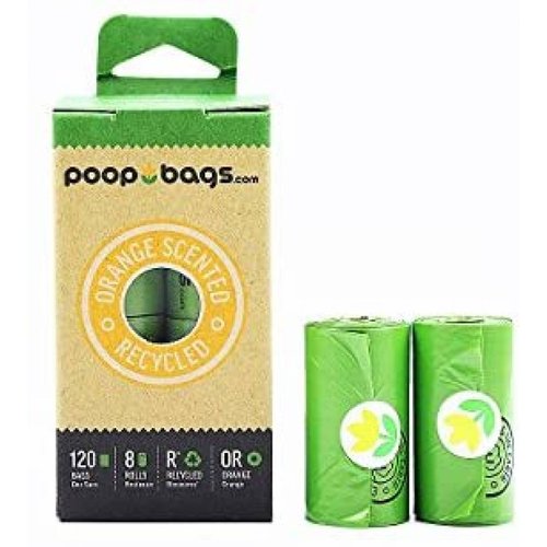 Poop Bags Bolsas biodegradables con esencia de naranja para desechos de perro. Incluye 8 rollos, 120 bolsas.