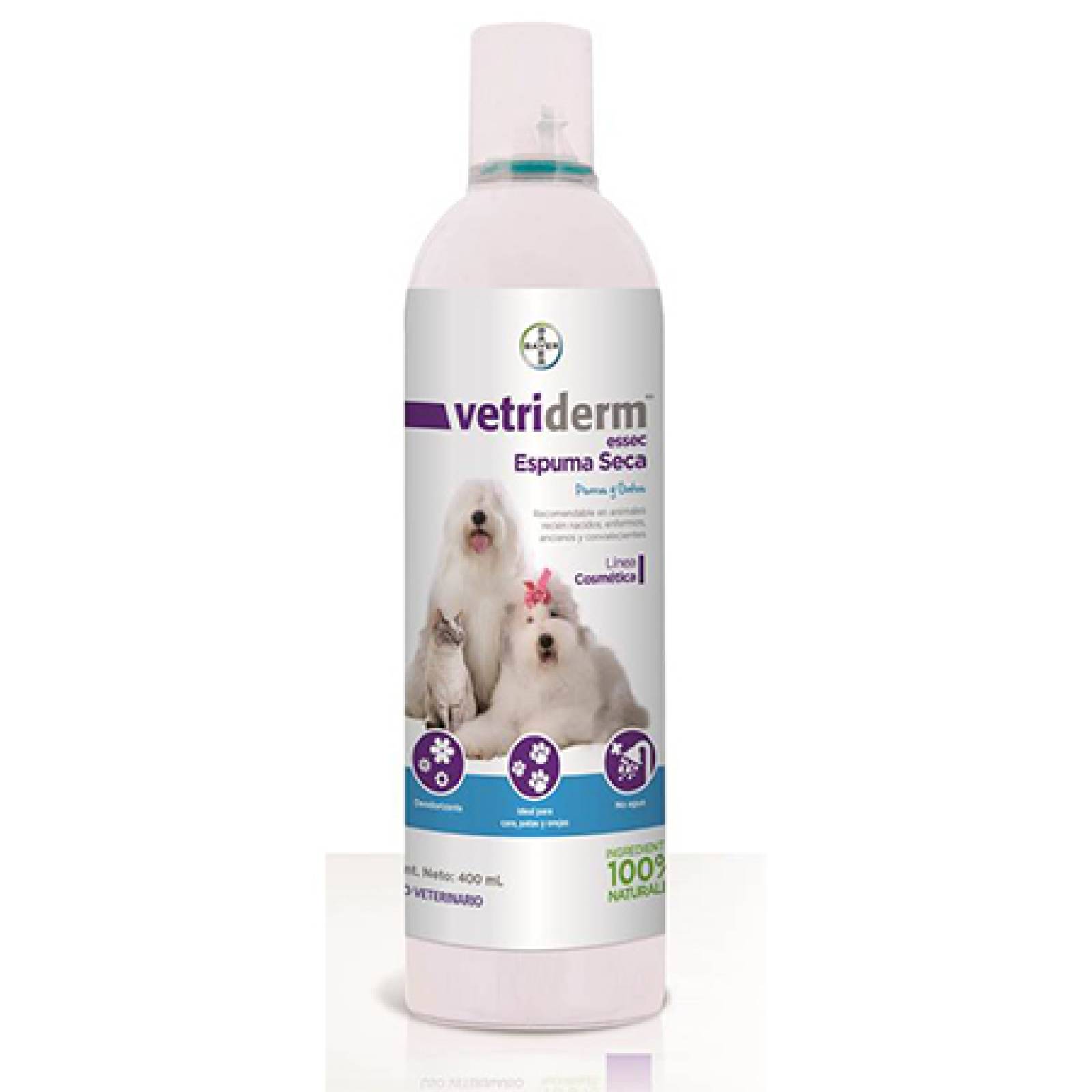 VETRIDERM Espuma para baño en seco para perros y gatos de 400 ml