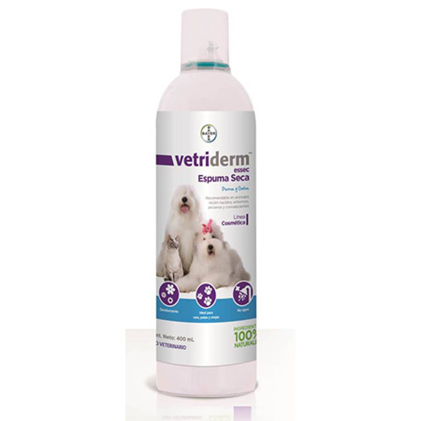 VETRIDERM Espuma para baño en seco para perros y gatos de 400 ml