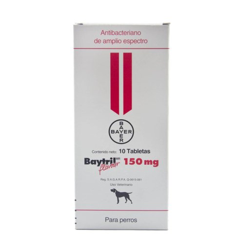 BAYTRIL FLAVOUR Antibiotico para perro y gato 150 mg 10 tabletas caja