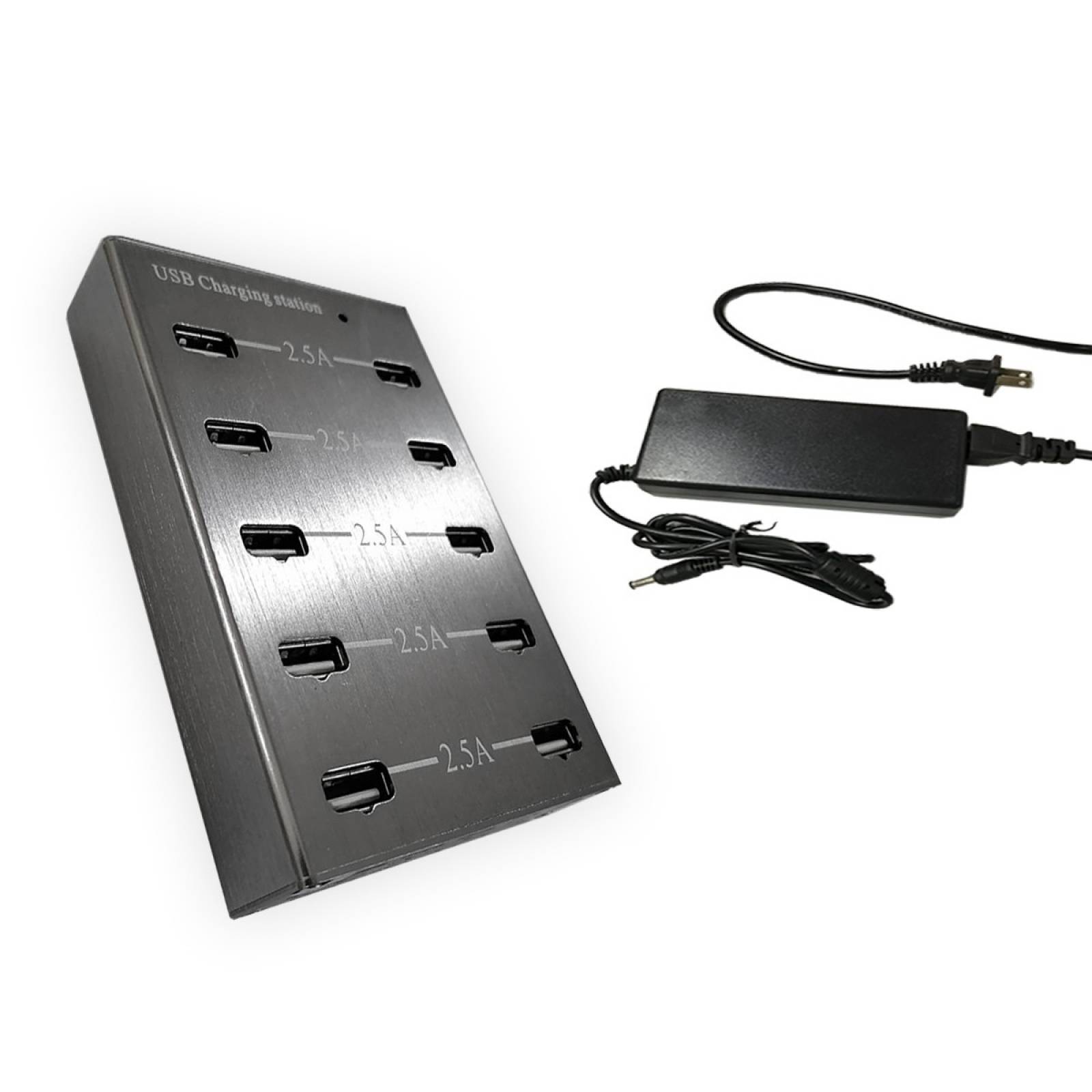 Multiconector de Carga estándar con 10 Puertos USB Plata