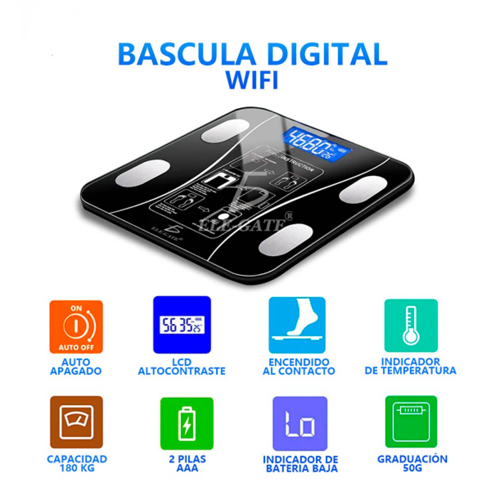 Bascula Digital Inteligente Con App Control Peso y Carga USB - ELE