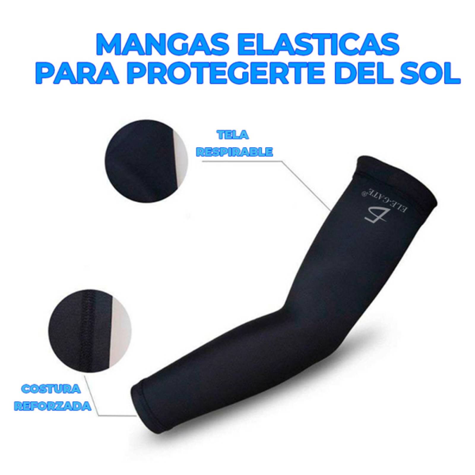 Mangas Elegate Uv Protección Para Brazo Seda Hielo Resistente Elástico 1Par Unisex Talla Unica Negro