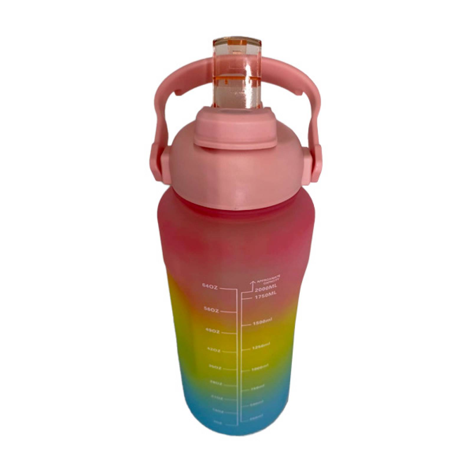 BOTELLA PARA AGUA DE 750ML C/TAPA BICOLOR Y LIGA PARA CARGAR ROSA Y VERDE  (MENTA)