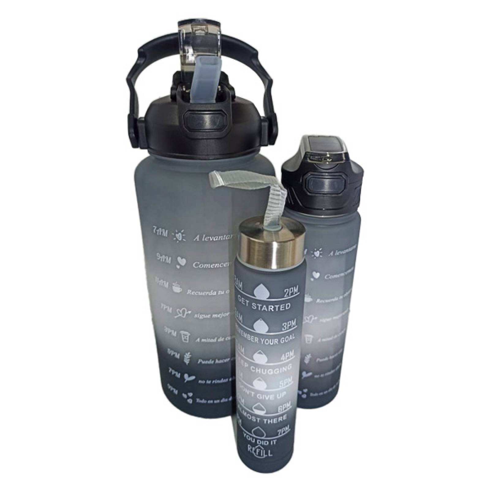 Botella de Agua Deportiva Motivacional 3 en 1 2L tricolor