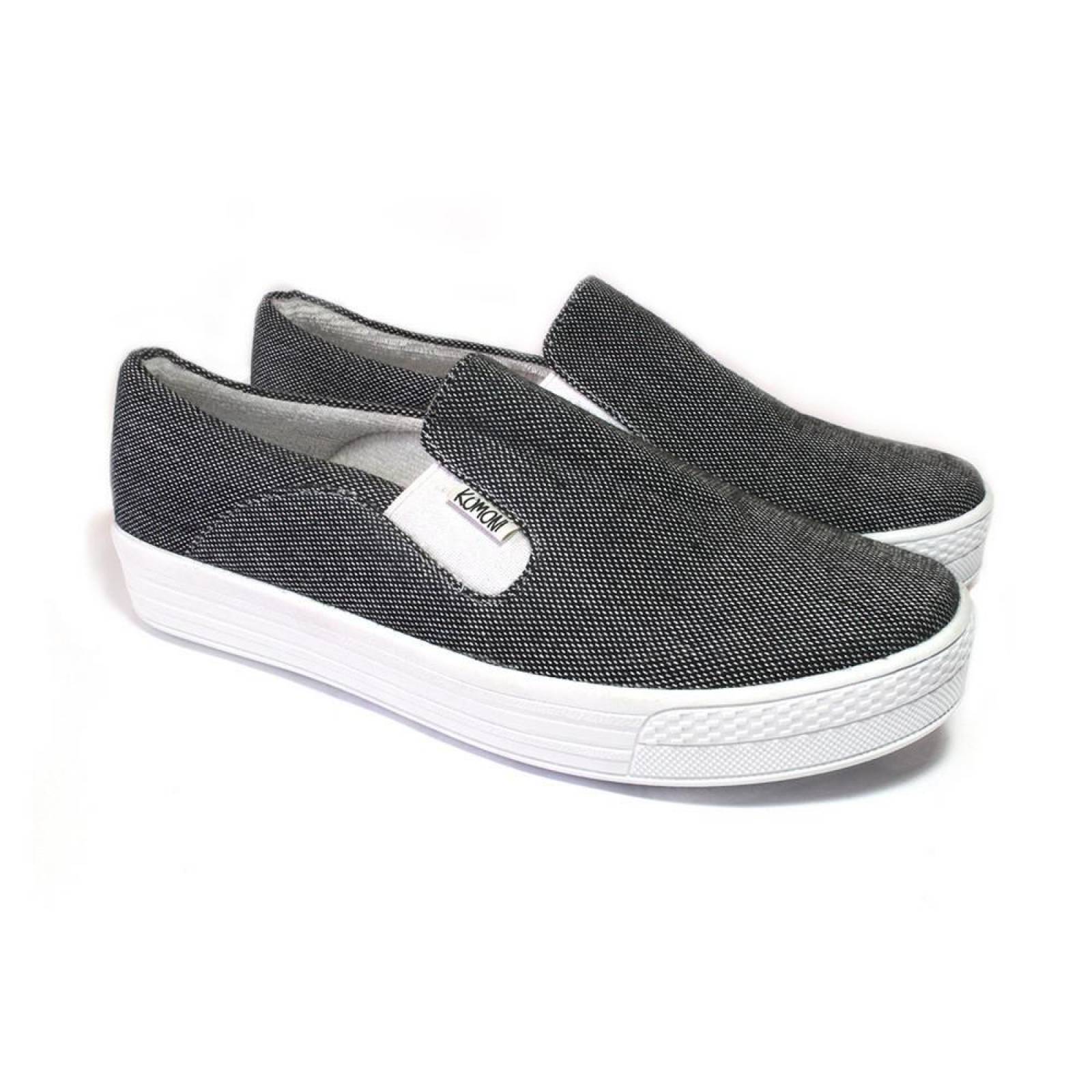 Tenis Zapato Slip On Artesanal Tela Mujer Lola Negro Komoni Talla 22