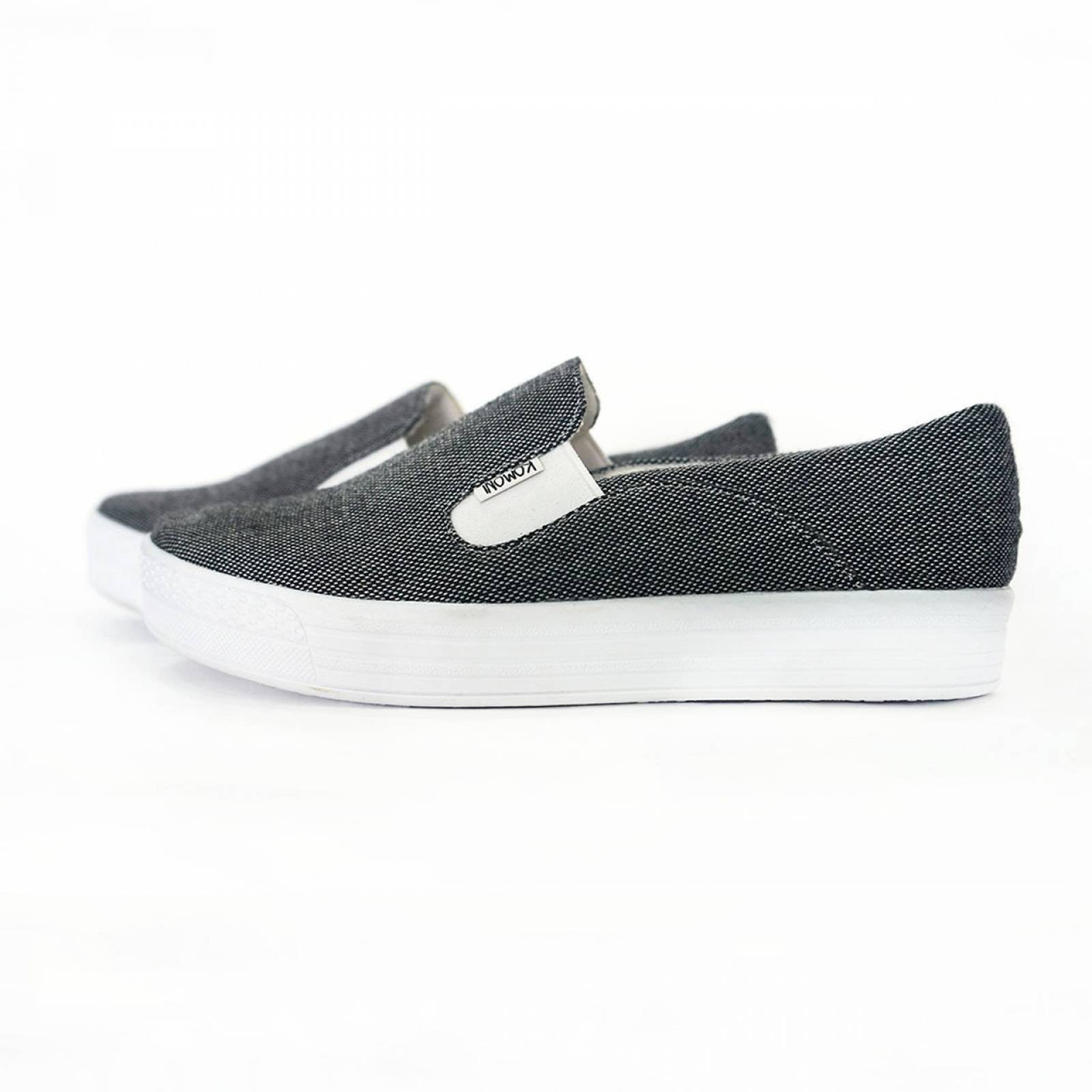 Tenis Zapato Slip On Artesanal Tela Mujer Lola Negro Komoni Talla 22