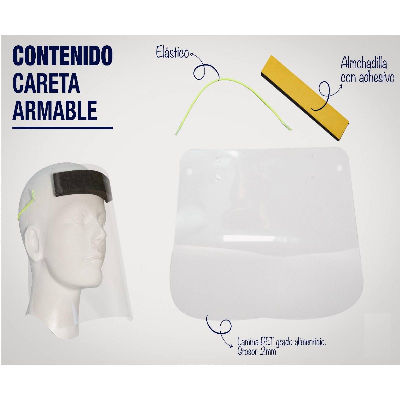 Kit 3 Caretas de Proteccion de Pet Armables Transparente 