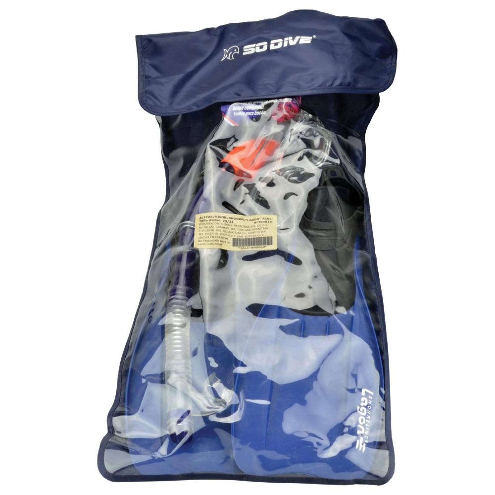 Juego De Buceo Aletas Visor Snorkel Lagon Talla 26.5/27 