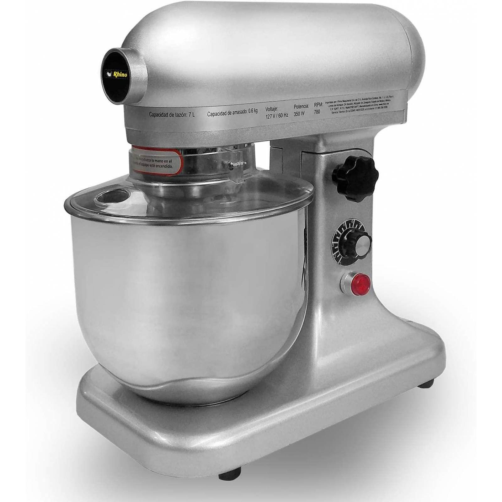 Batidora de pedestal industrial 7lt Rhino BATI-7 plata 127 V 