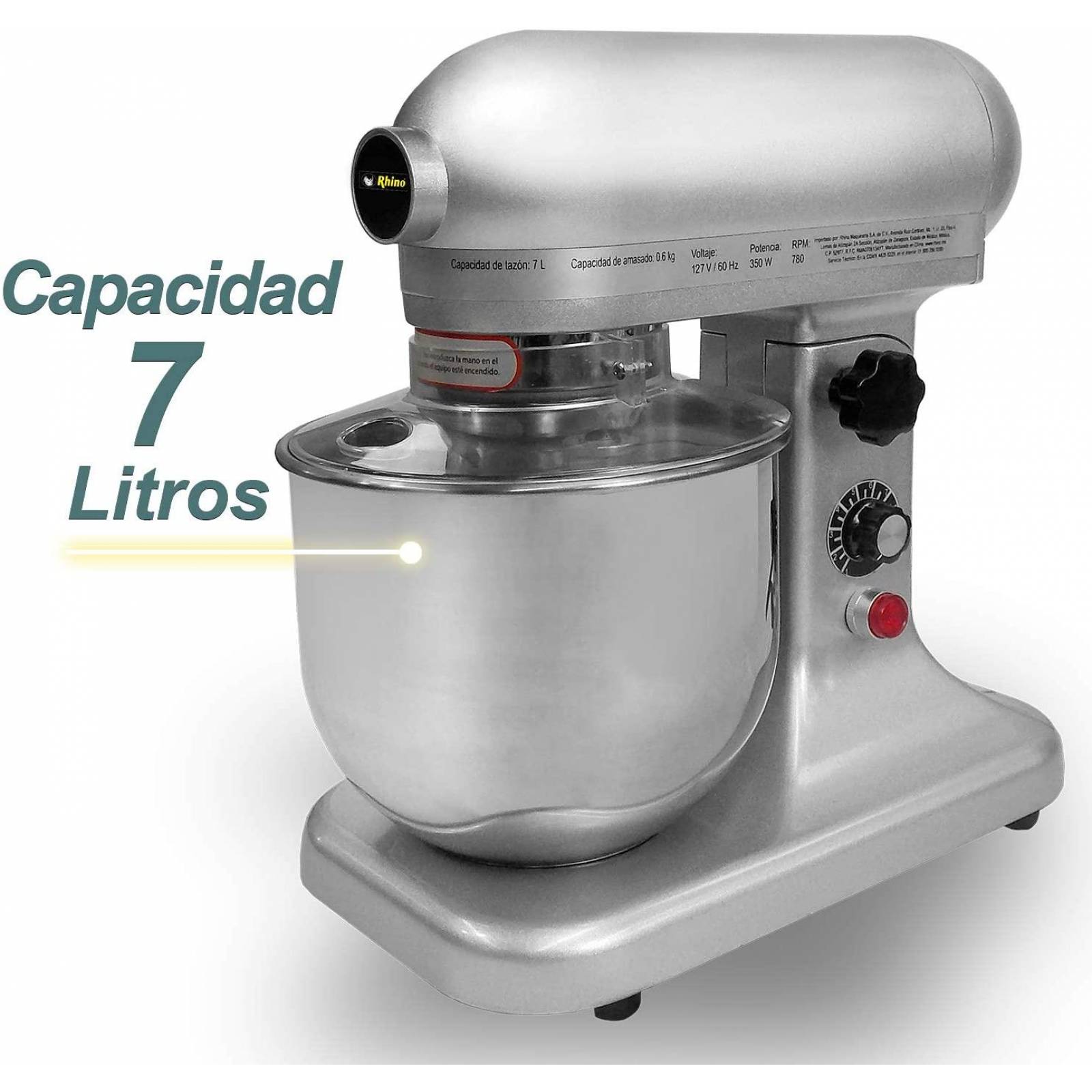 Batidora de pedestal industrial 7lt Rhino BATI-7 plata 127 V 