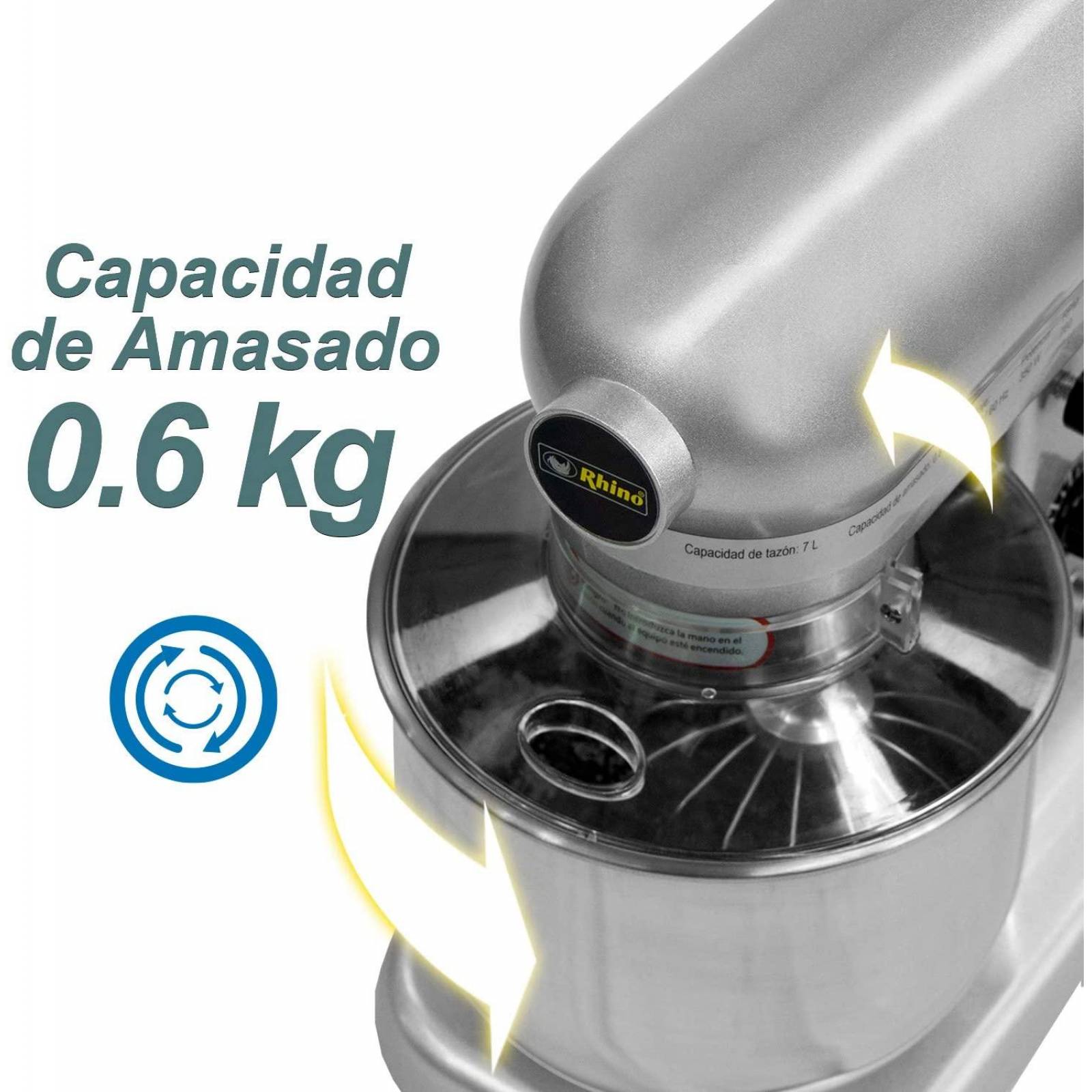Batidora de pedestal industrial 7lt Rhino BATI-7 plata 127 V 