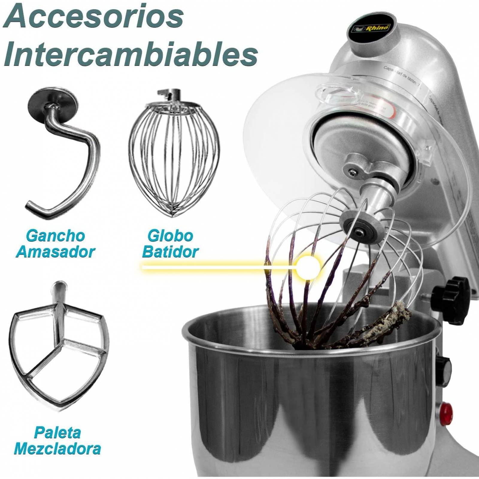 Batidora de pedestal industrial 7lt Rhino BATI-7 plata 127 V 