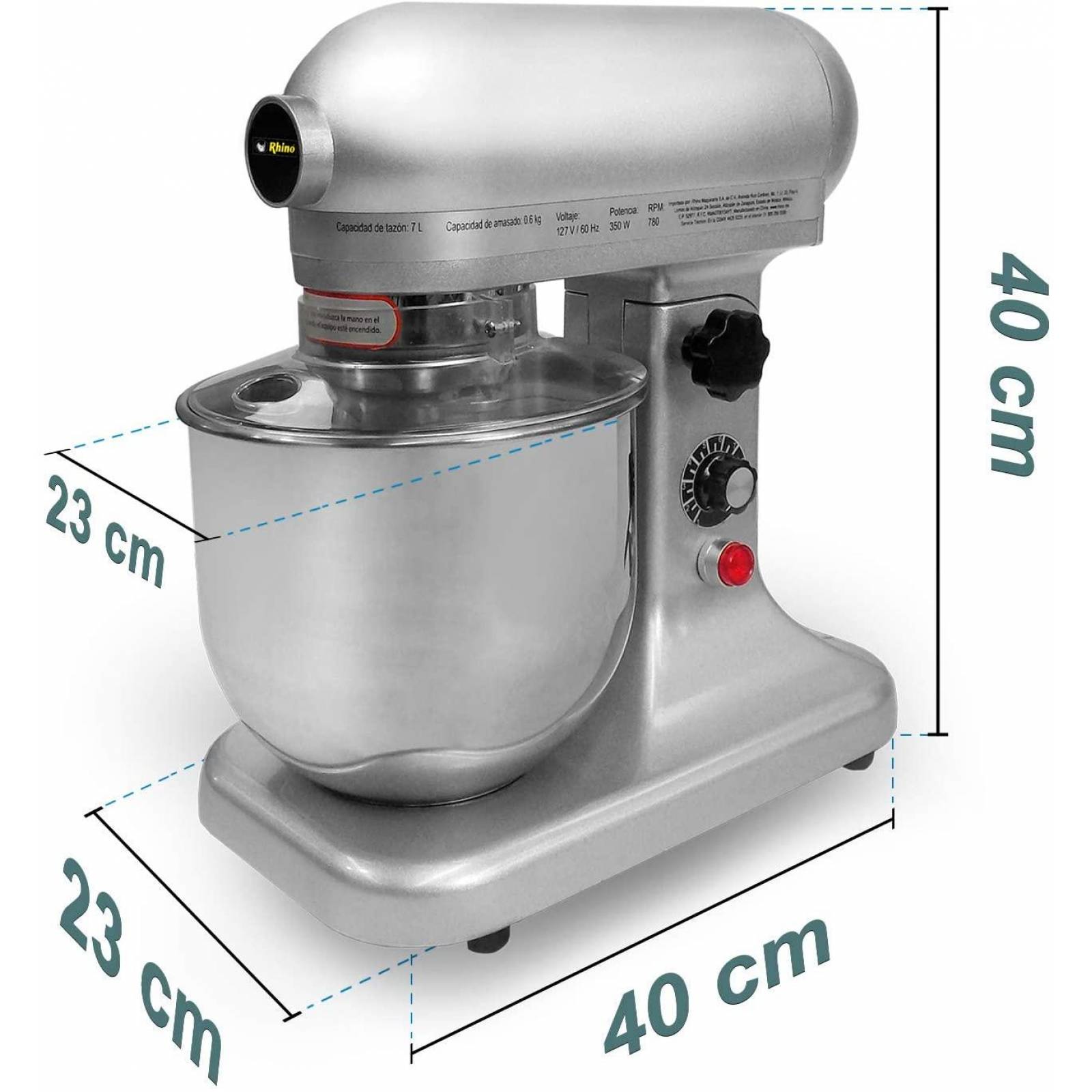 Batidora de pedestal industrial 7lt Rhino BATI-7 plata 127 V 