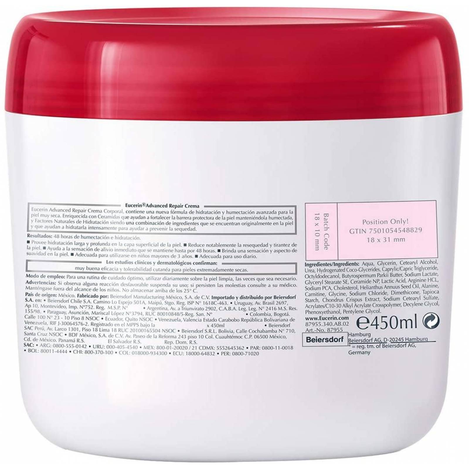 Eucerin Crema Intensiva Ph5 Advanced Repair, 450 Ml 