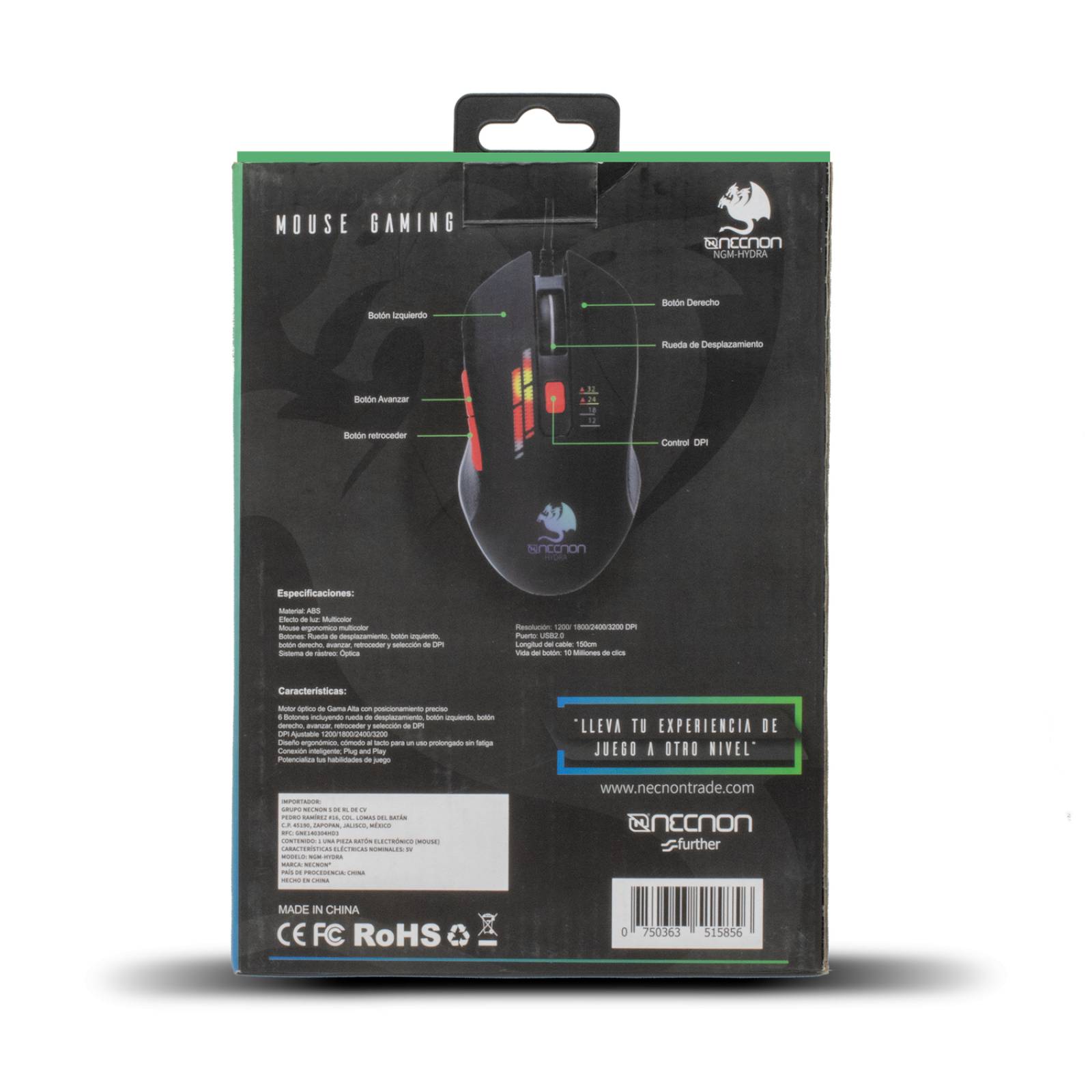 Mouse Gamer Necnon NGM Iluminacion Led 6 botones 