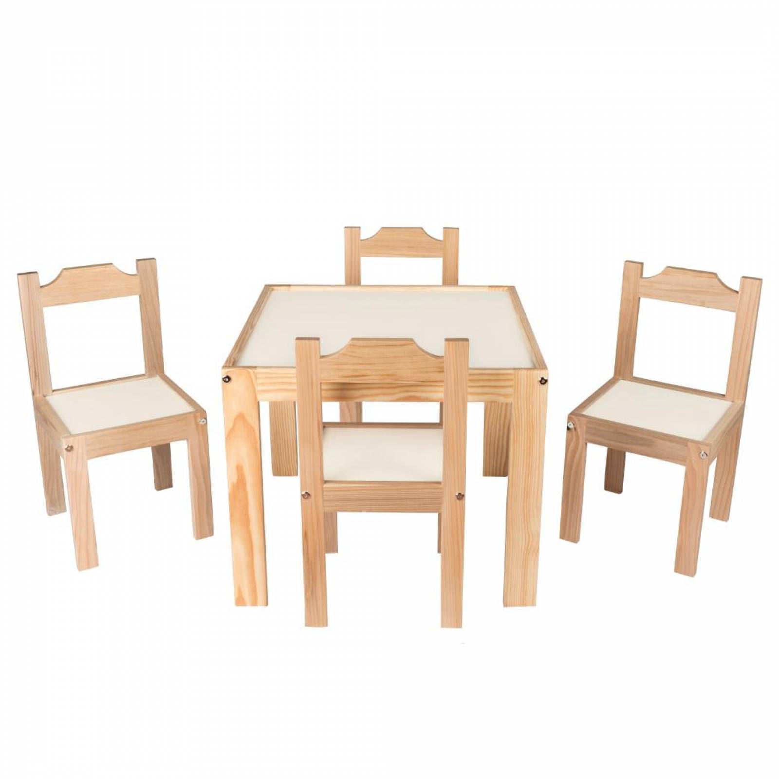 Set comedor de madera barnizada para niños Duduk Blanco ostión